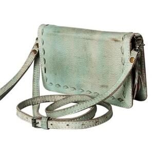 NEW NEVER MIND women's leather crossbody organizer wallet in antiqued teal